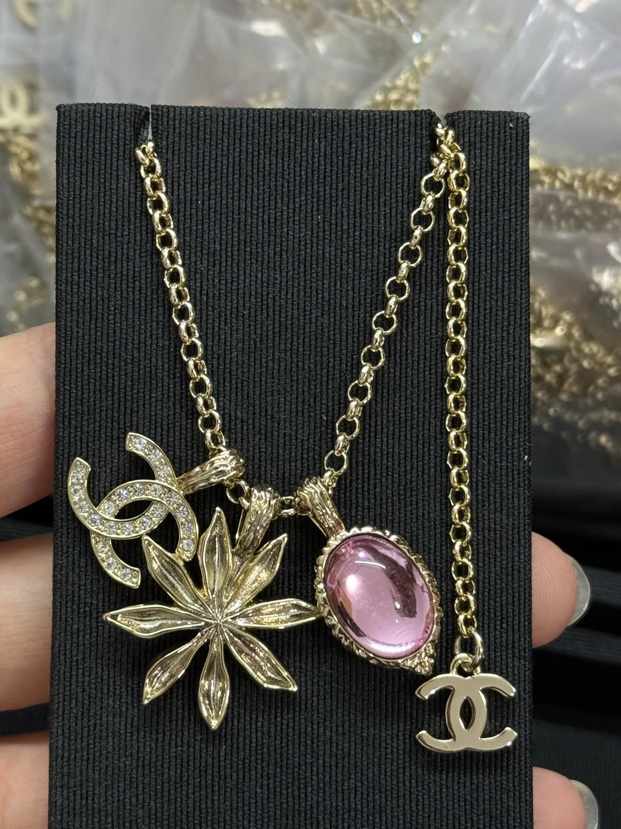 Chanel Gold Pink Chain Multi-Pendant Necklace 6