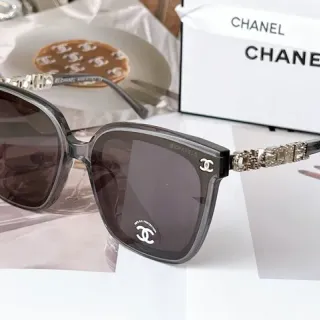 Chanel Gray Silver Square Acetate Frame Crystal-Embellished Temples Sunglasses