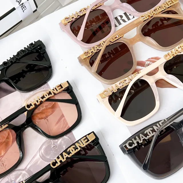 Chanel Gray Silver Square Acetate Frame Crystal-Embellished Temples Sunglasses 3