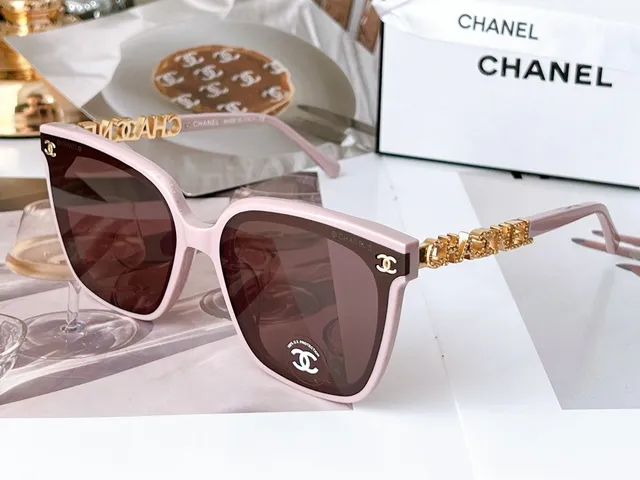 Chanel Gray Silver Square Acetate Frame Crystal-Embellished Temples Sunglasses 5