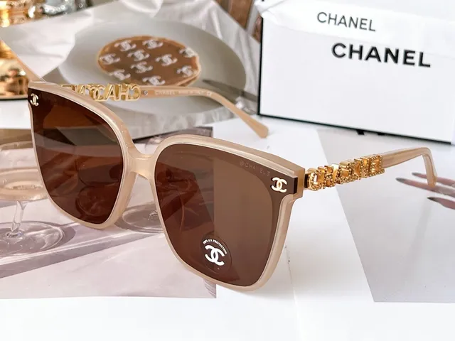 Chanel Gray Silver Square Acetate Frame Crystal-Embellished Temples Sunglasses 6
