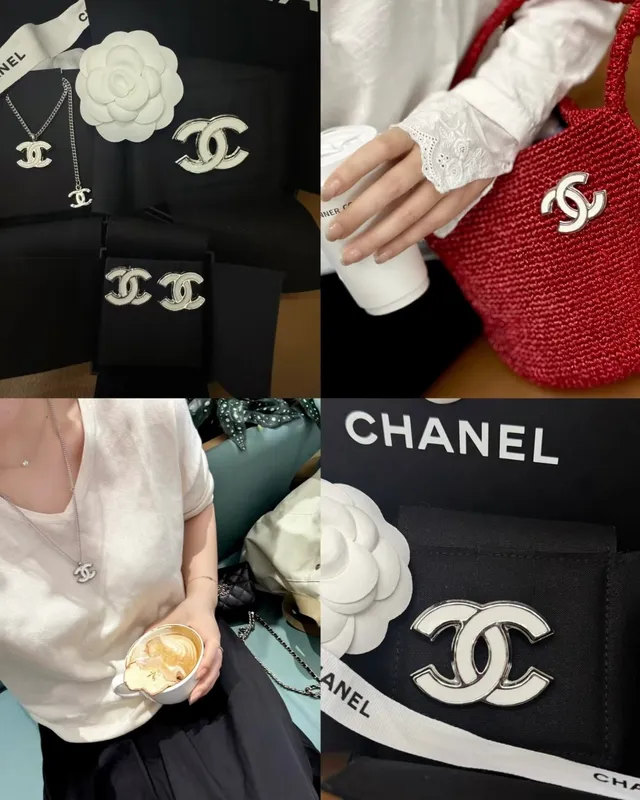 Chanel Interlocking CC Broche Esmalte Branco Silver-Tone 3