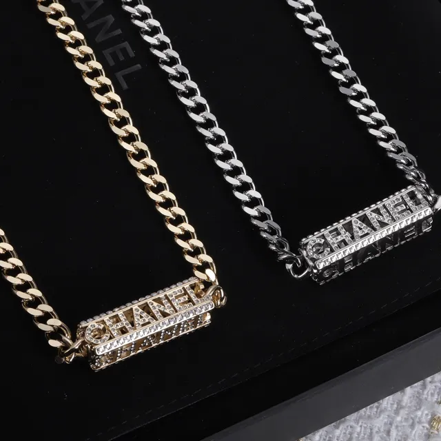 Chanel Logo Plaque Gold Silver Curb Chain Rectangular Bracelet 9