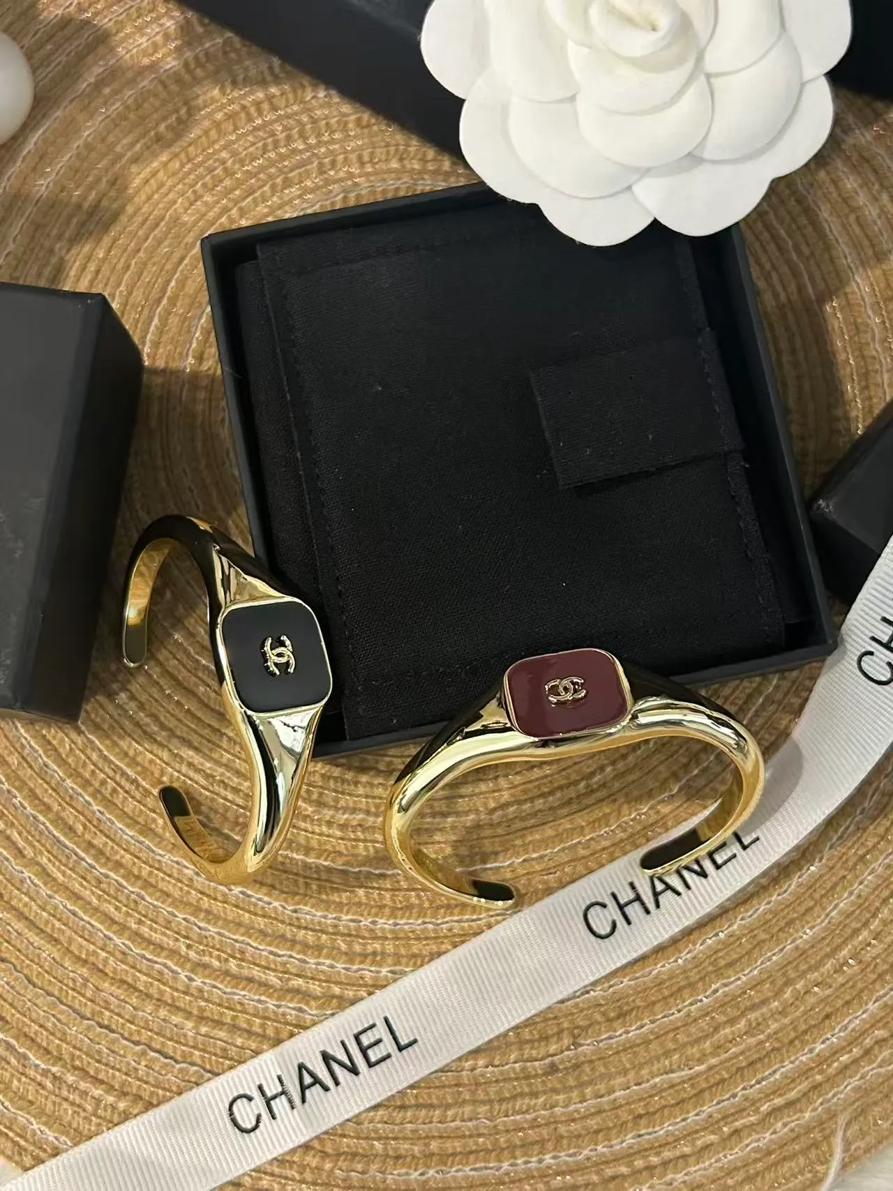Chanel Open Cuff Bracelet Gold Black Enamel Plaque Bracelet 3