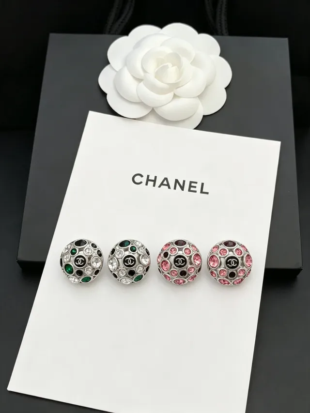 Chanel Pavé Crystal Spherical Stud Silver Multicolor Earrings 2