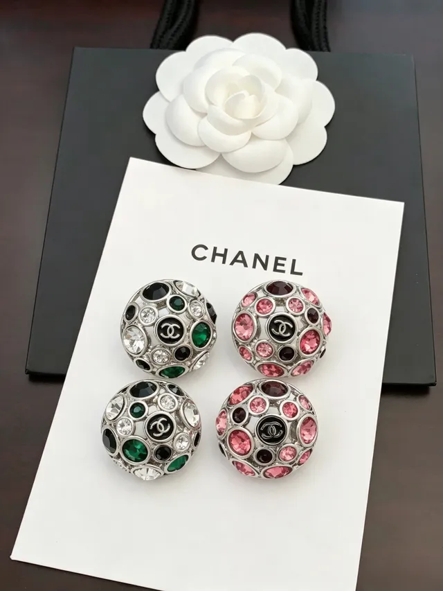 Chanel Pavé Crystal Spherical Stud Silver Multicolor Earrings 4