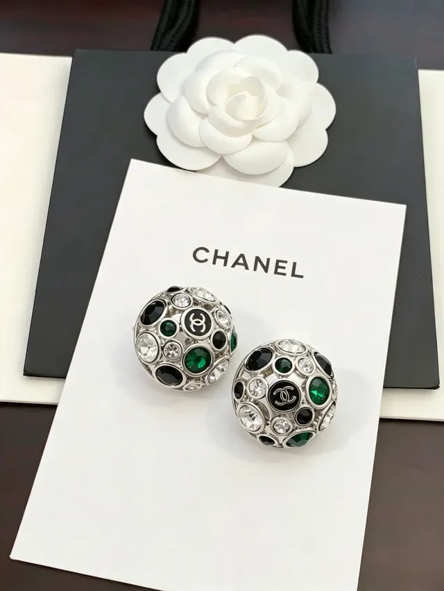 Chanel Pavé Crystal Spherical Stud Silver Multicolor Earrings 6