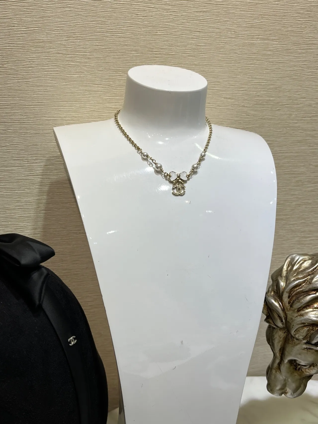 Chanel Perle et Nœud Charme Bracelet Or Ton 3