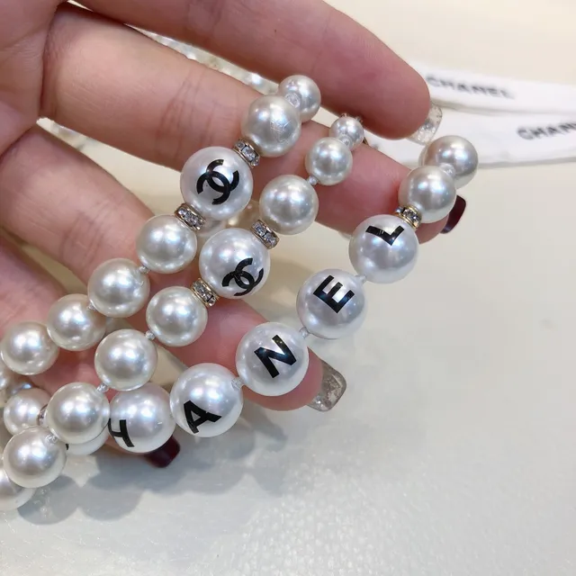 Chanel 珍珠字母项链 白黑丝 字体系列项链 2