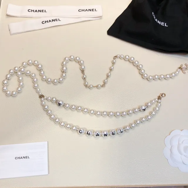 Chanel 珍珠字母项链 白黑丝 字体系列项链 3