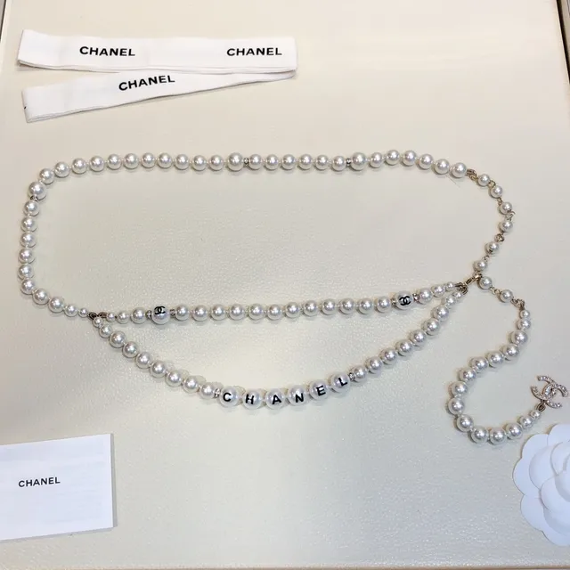 Chanel 珍珠字母项链 白黑丝 字体系列项链 4