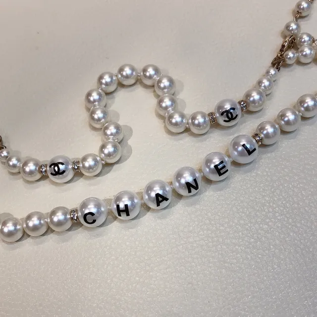Chanel 珍珠字母项链 白黑丝 字体系列项链 5