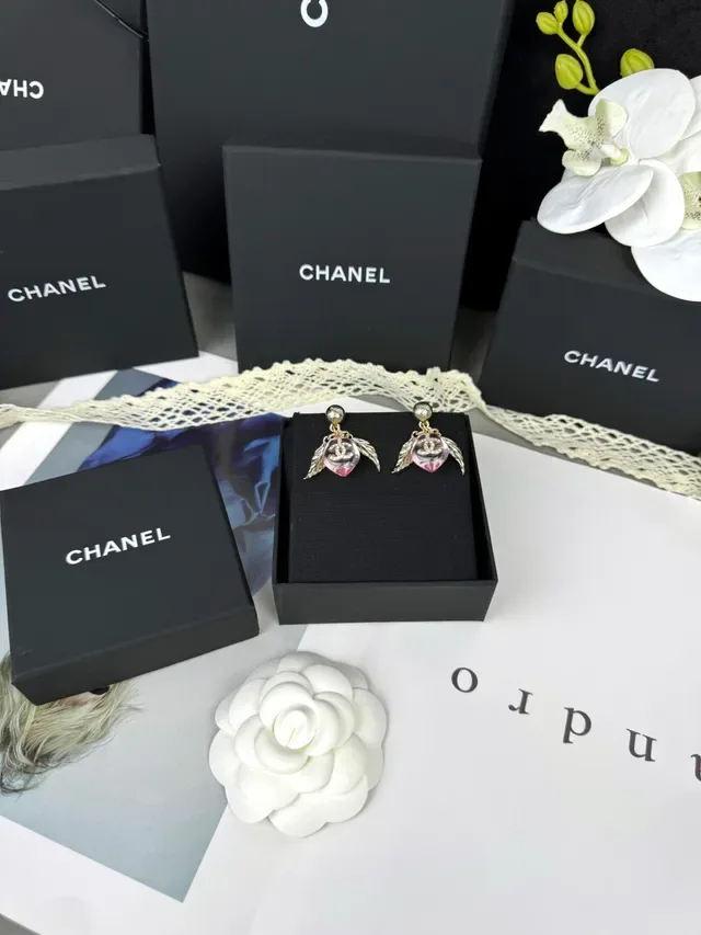 Chanel Pink Resin Winged CC Logo Earrings 3