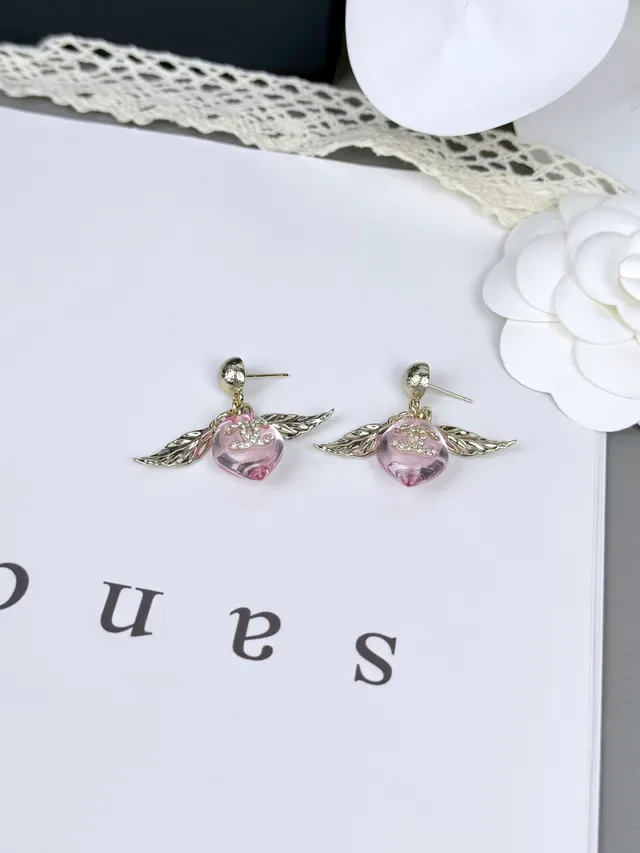 Chanel Pink Resin Winged CC Logo Earrings 4