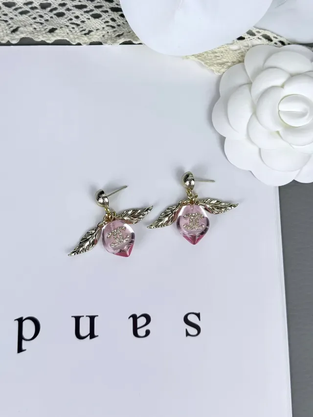 Chanel Pink Resin Winged CC Logo Earrings 5