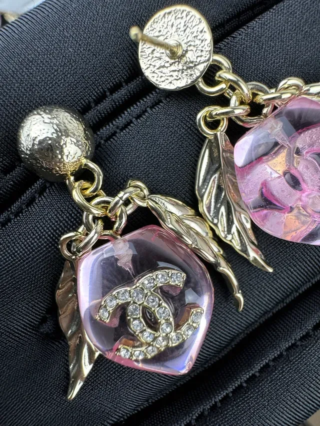 Chanel Pink Resin Winged CC Logo Earrings 6