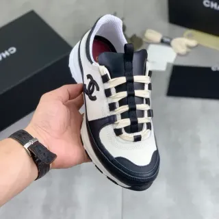 Chanel Runner-Style Dual-Tone Leather and Mesh Chunky Sneaker