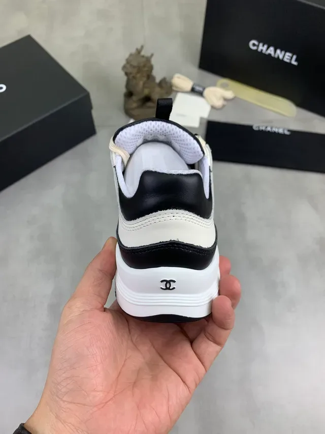 Chanel Runner-Style Dual-Tone Leather and Mesh Chunky Sneaker 4