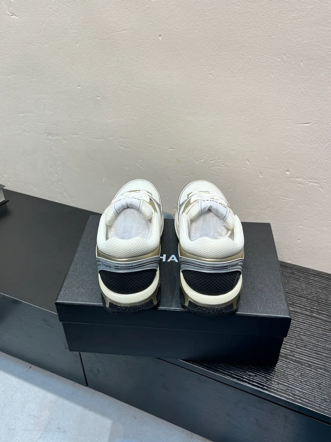 Chanel Runway Runner White and Metallic Gold Lifestyle Sneakers 6