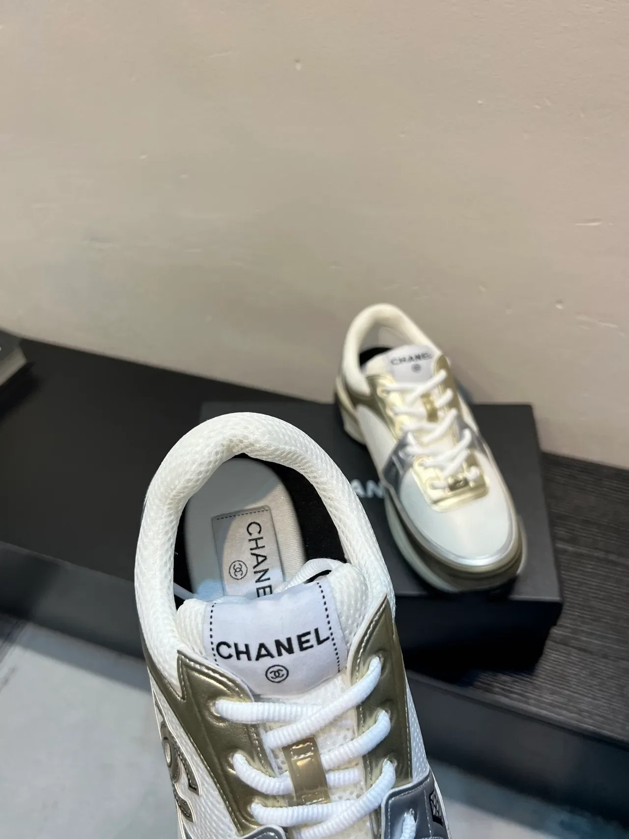 Chanel Runway Runner White and Metallic Gold Lifestyle Sneakers 7