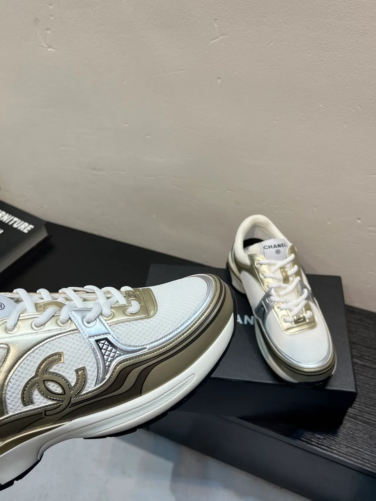 Chanel Runway Runner White and Metallic Gold Lifestyle Sneakers 8