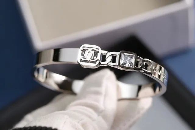 Chanel Square-Link Crystal CC Bangle Bracelets 8