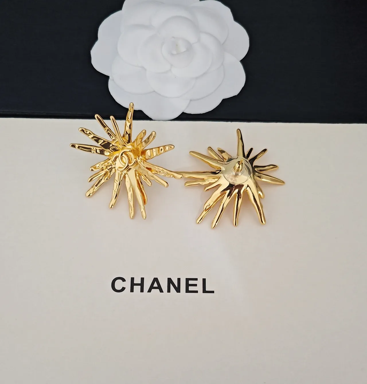 Chanel Sunburst CC Logo Gold-Tone Starburst Earrings 2