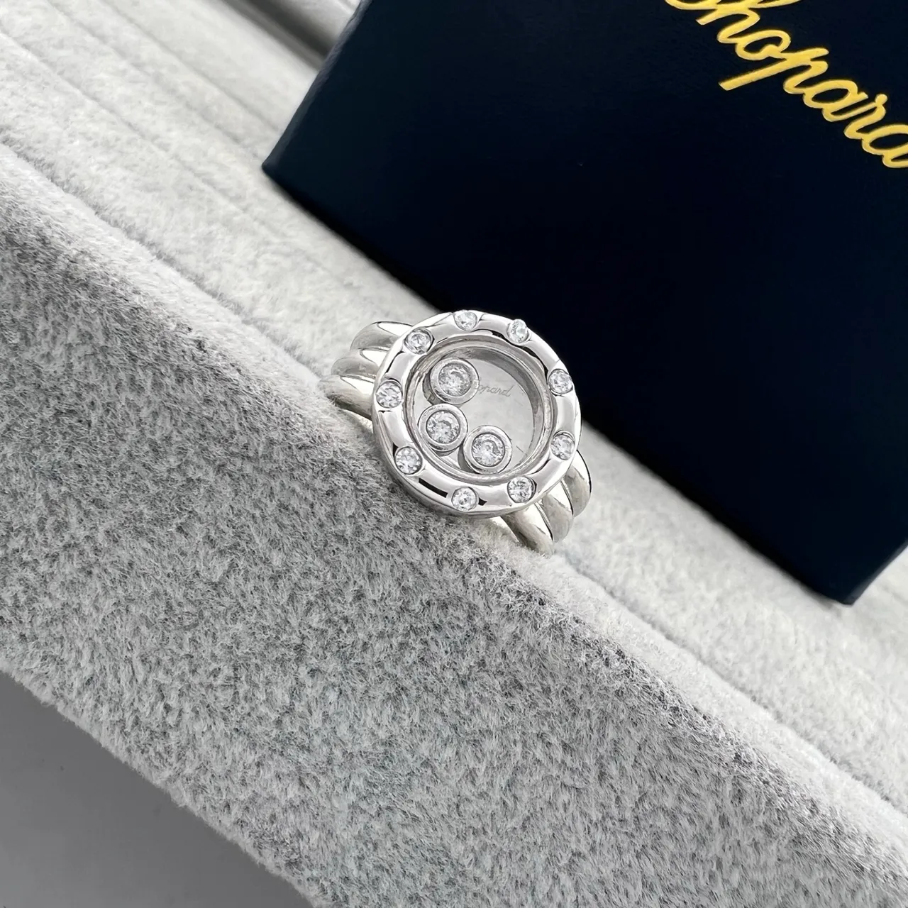 Chopard Oro Plata Giratorio Círculo Abierto Motivo Pavé Diamante Bisel Anillo 3