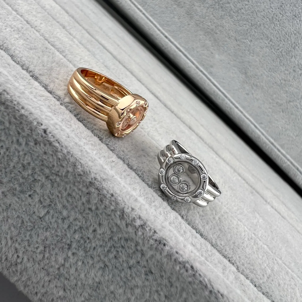 Chopard Oro Plata Giratorio Círculo Abierto Motivo Pavé Diamante Bisel Anillo 4