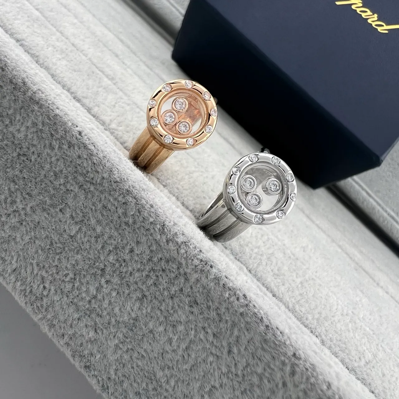Chopard Oro Plata Giratorio Círculo Abierto Motivo Pavé Diamante Bisel Anillo 5