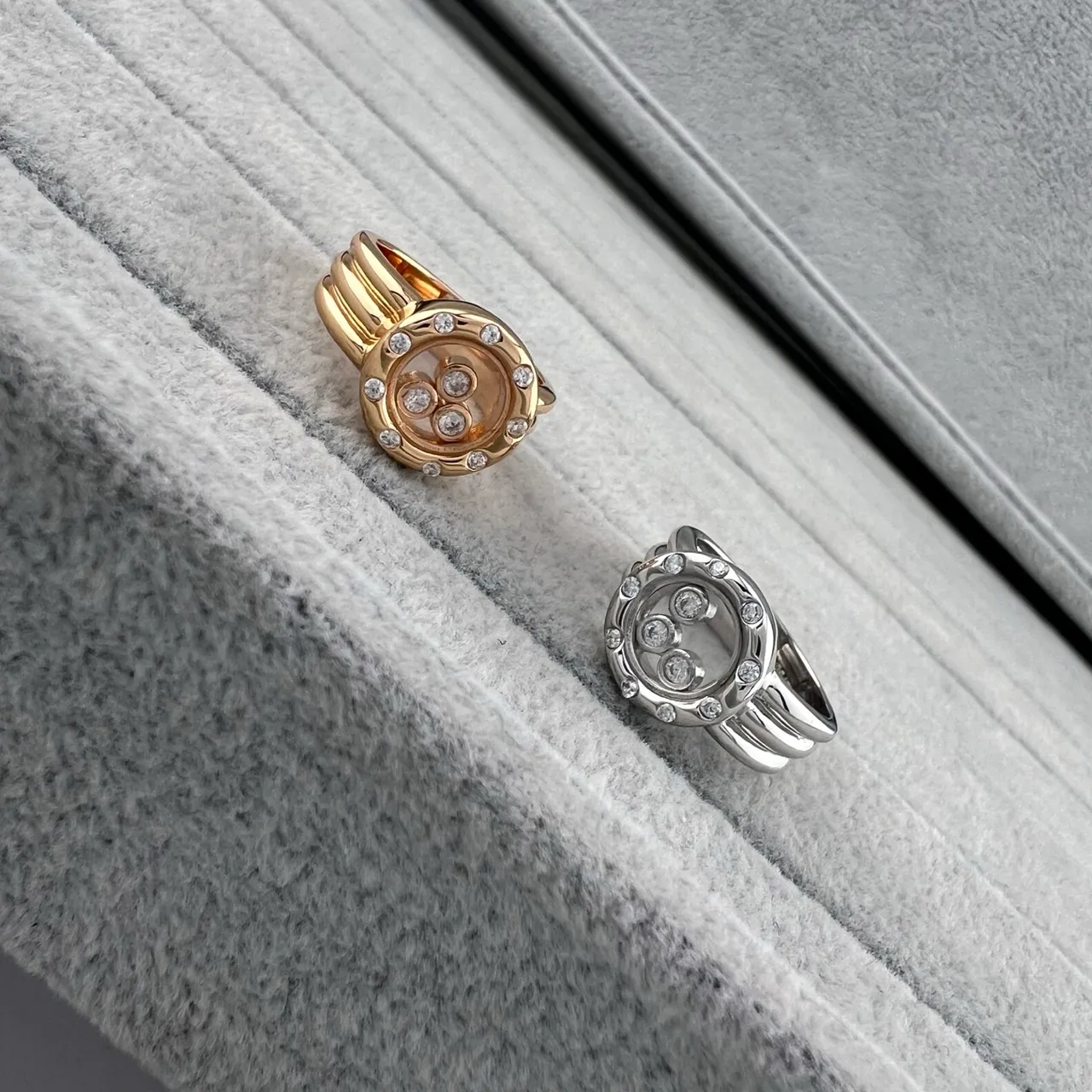 Chopard Oro Plata Giratorio Círculo Abierto Motivo Pavé Diamante Bisel Anillo 6