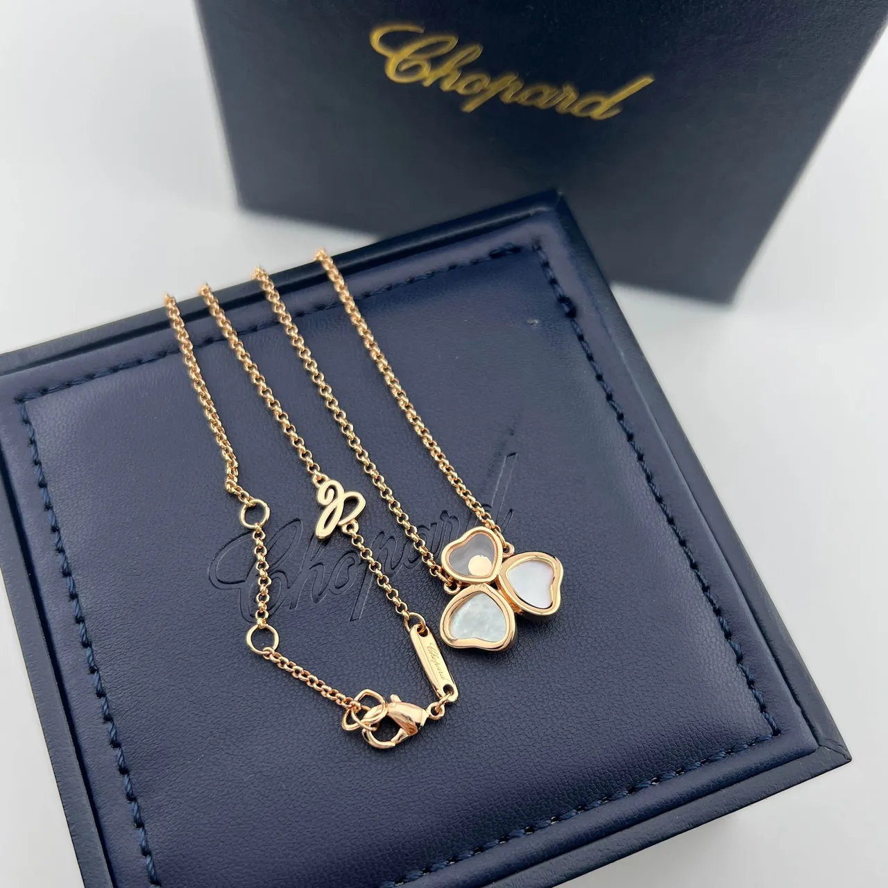 Chopard Happy Hearts Gold Red Rose Chain Triple-Heart Pendant Necklace 2