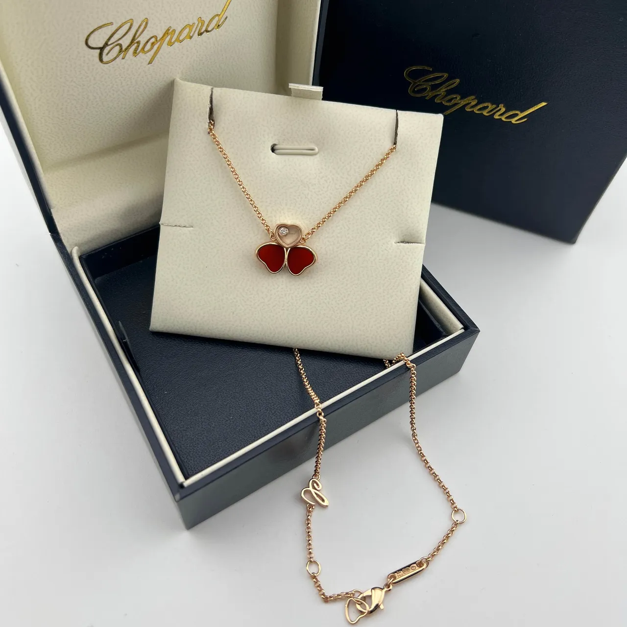 Chopard Happy Hearts Gold Red Rose Chain Triple-Heart Pendant Necklace 4