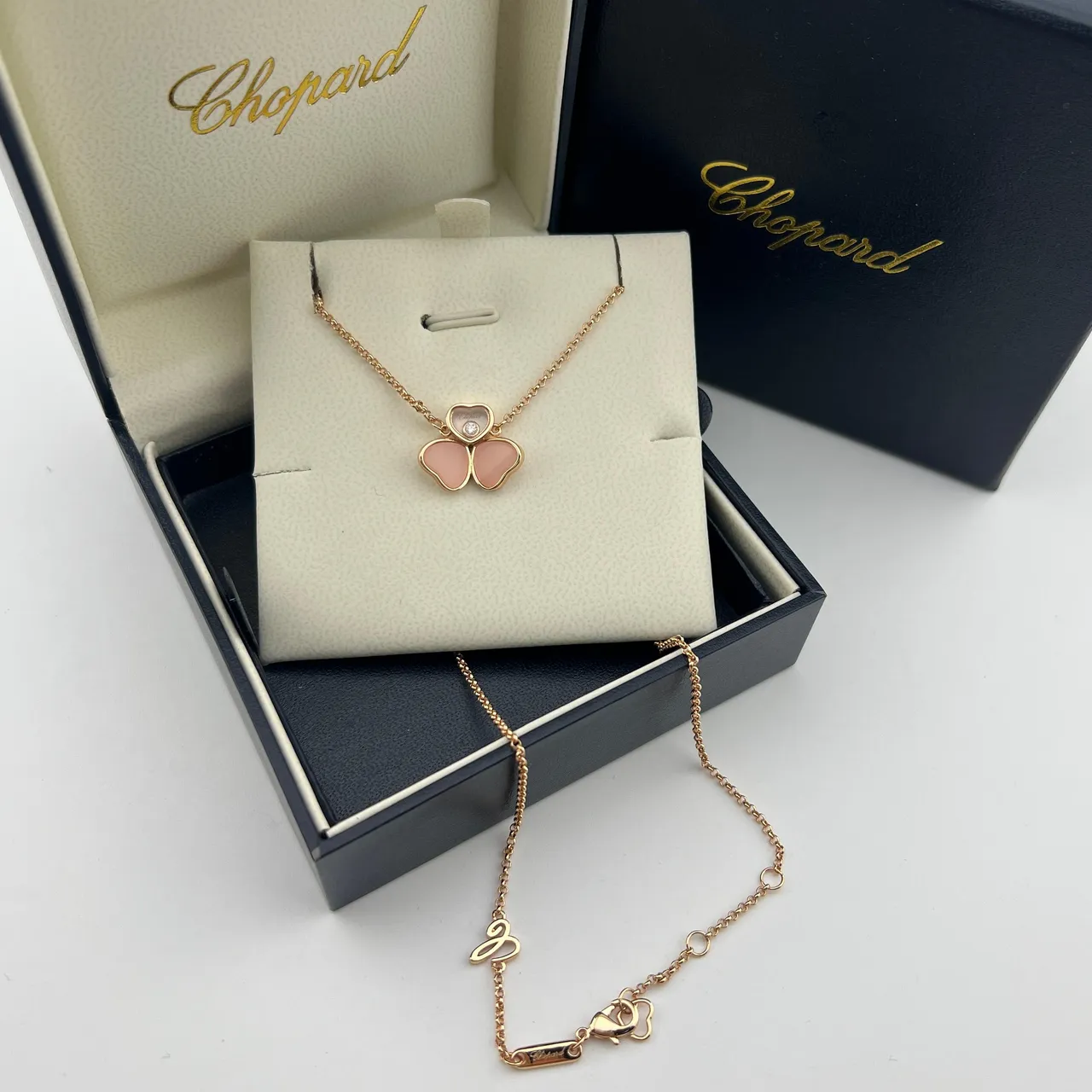 Chopard Happy Hearts Gold Red Rose Chain Triple-Heart Pendant Necklace 6