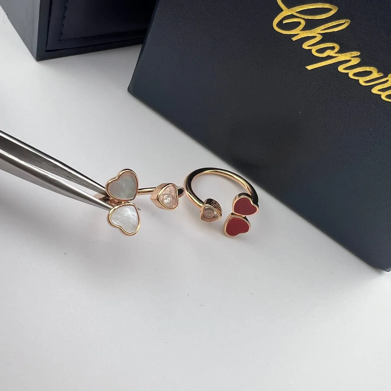 Chopard Happy Hearts Red Gold Open Adjustable Dual-Heart Motif Ring 7