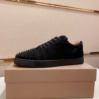 Christian Louboutin Black Beige Suede Upper Spiked Toe Cap Lifestyle Sneakers