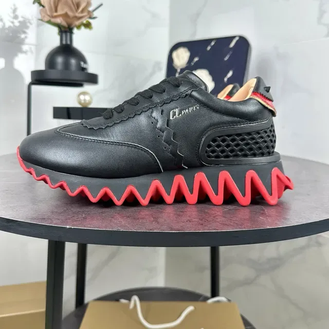 Christian Louboutin स्नीकर्स काला लाल चमड़े का ऊपरी भाग तरंगदार तल लाइफस्टाइल स्नीकर्स 2