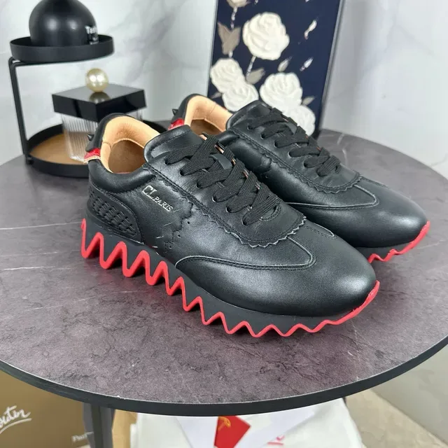 Christian Louboutin स्नीकर्स काला लाल चमड़े का ऊपरी भाग तरंगदार तल लाइफस्टाइल स्नीकर्स 5