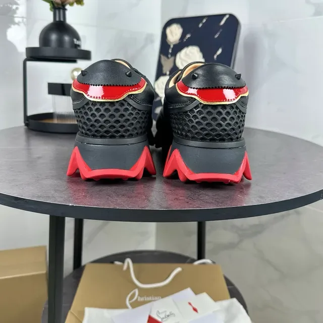 Christian Louboutin स्नीकर्स काला लाल चमड़े का ऊपरी भाग तरंगदार तल लाइफस्टाइल स्नीकर्स 6
