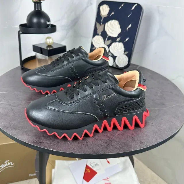 Christian Louboutin स्नीकर्स काला लाल चमड़े का ऊपरी भाग तरंगदार तल लाइफस्टाइल स्नीकर्स 7