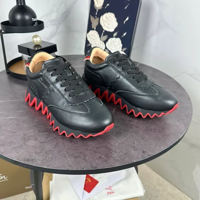 Christian Louboutin स्नीकर्स काला लाल चमड़े का ऊपरी भाग तरंगदार तल लाइफस्टाइल स्नीकर्स 9