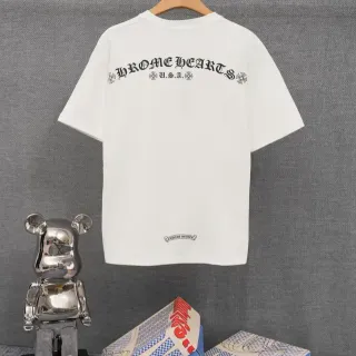 Chrome Hearts बैक प्रिंट ग्राफिक गोथिक टाइपोग्राफी व्हाइट ब्लैक टी-शर्ट