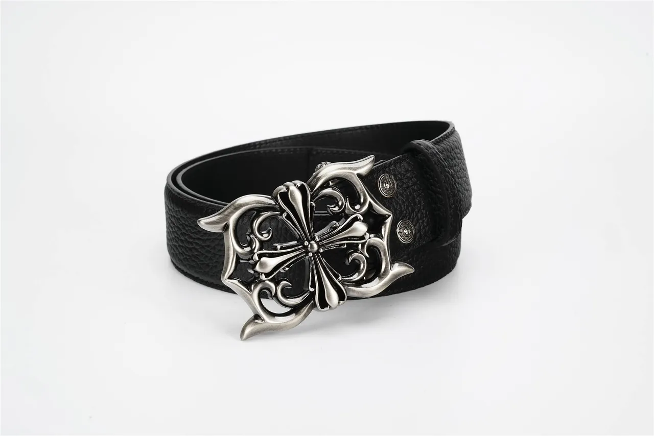 Chrome Hearts 黑色银色 精致的哥特式十字扣 压纹皮革腰带 5