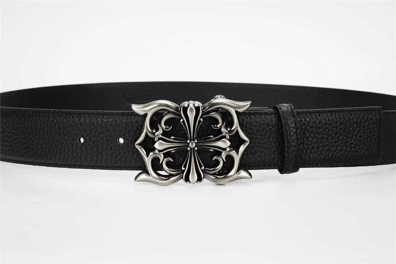 Chrome Hearts 黑色银色 精致的哥特式十字扣 压纹皮革腰带 11