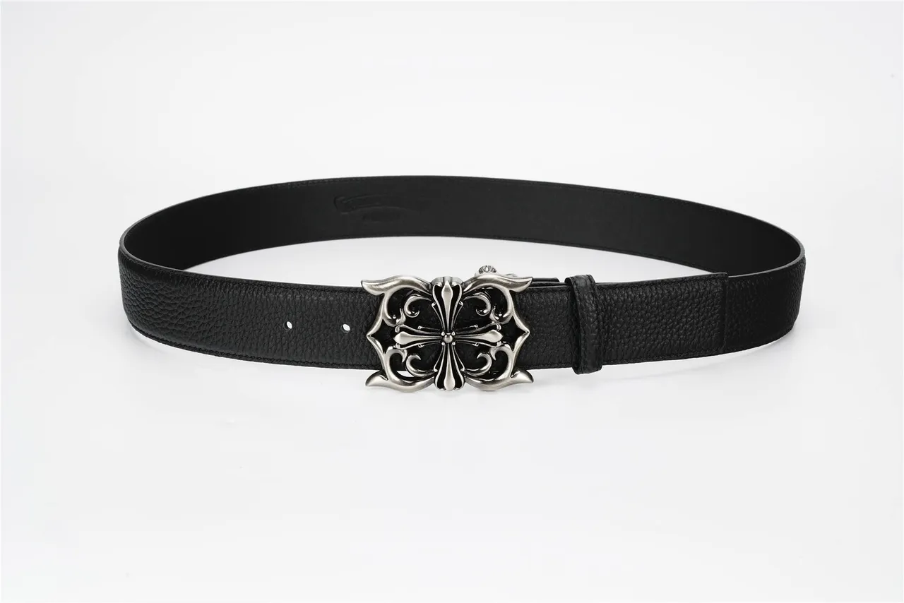 Chrome Hearts 黑色银色 精致的哥特式十字扣 压纹皮革腰带 12