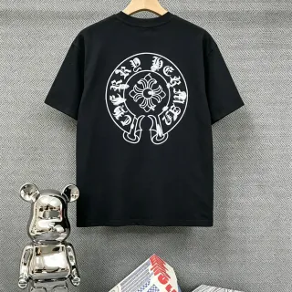 Chrome Hearts सर्कल क्रेस्ट ग्राफिक काली टी-शर्ट