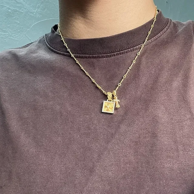 Chrome Hearts Cross and Pavé Square Dual Pendant Necklace 2