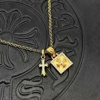 Chrome Hearts Cross and Pavé Square Dual Pendant Necklace 3
