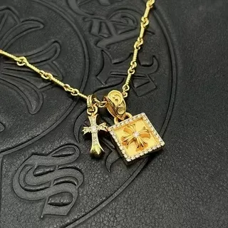 Chrome Hearts Cross and Pavé Square Dual Pendant Necklace 4
