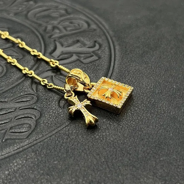 Chrome Hearts Cross and Pavé Square Dual Pendant Necklace 5